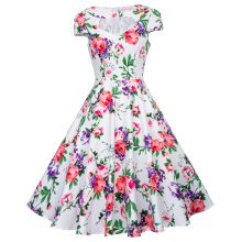 Belle Poque Hollowed Short Sleeve Floral Print Vintage Style Cotton Dress 50s BP000008-11